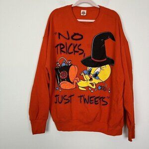 Looney Toons Orange No Tricks Just Tweets Tweety Halloween Sweatshirt Size 22/24